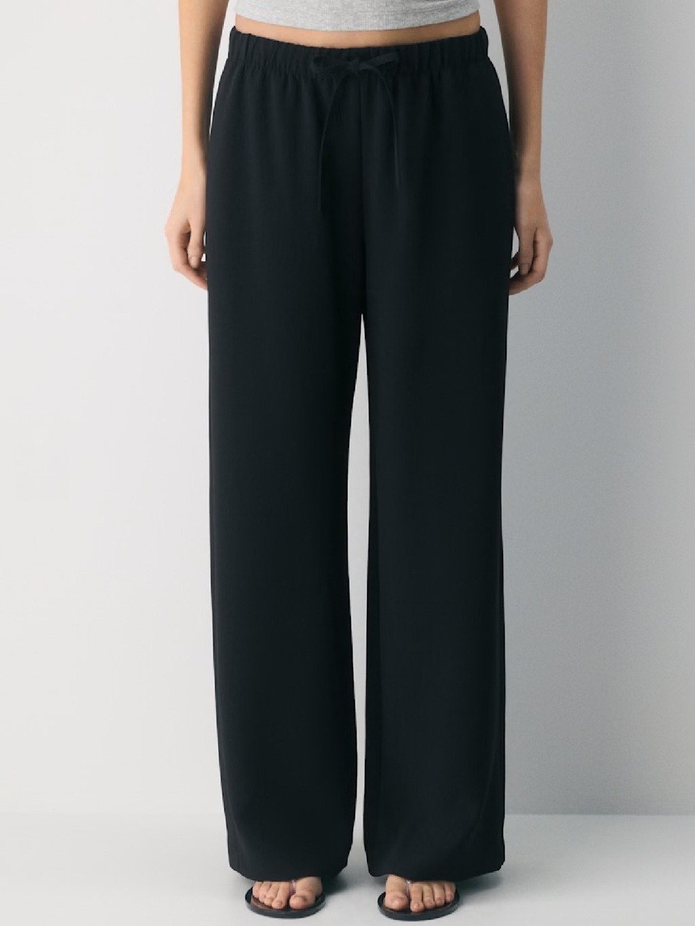 Wilfred Black Wide-Leg Drawstring Trousers